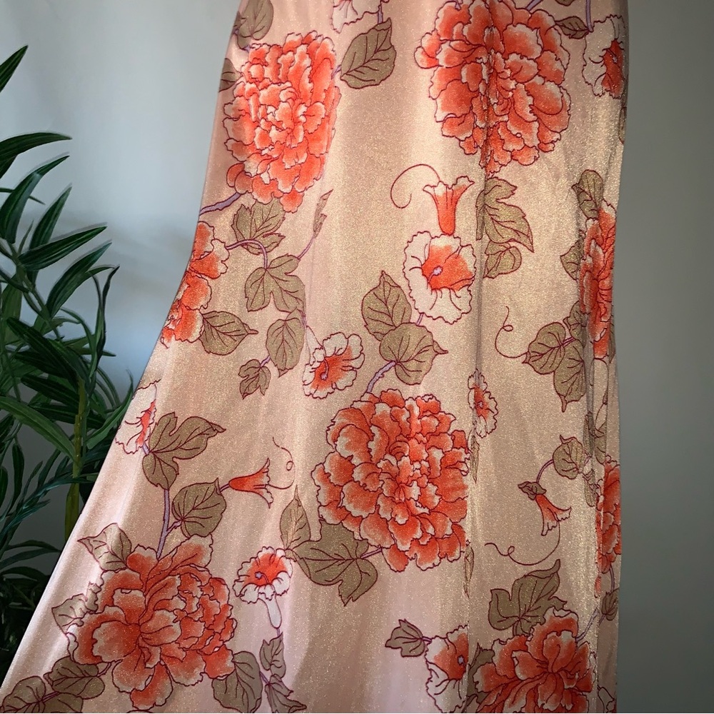 v i n t a g e :: Set Floral Long Satin Nylon Peignoir Slip Dress Robe - Picture 12 of 16